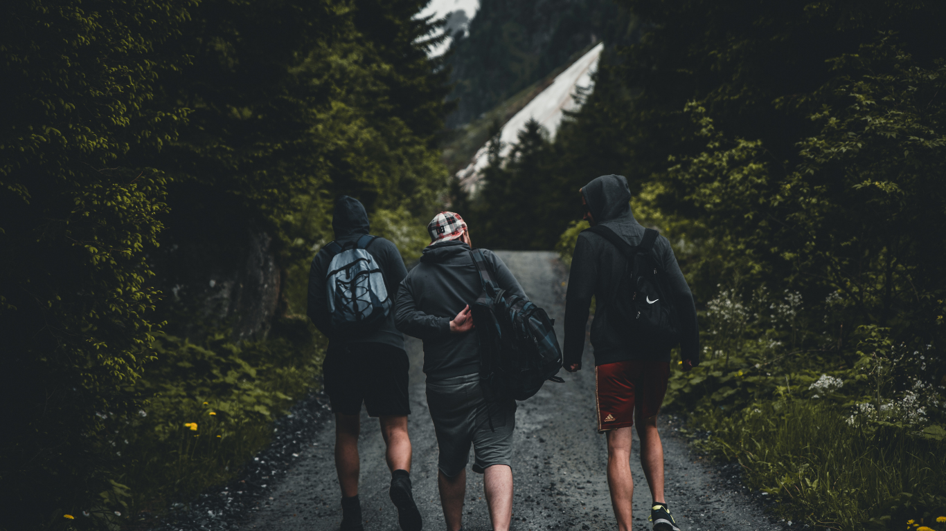 Men walking together outdoors